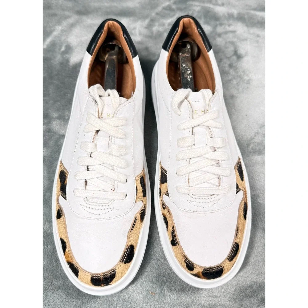 Cole Haan Grand Sneakers Womens 7.5 White Leopard Calf Hair Platform